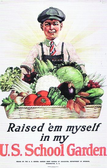 《自己动手，在校园种菜》(1919年)是在华盛顿的美国档案馆保存的一批农业食品宣传画中的一幅