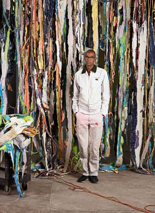 Bradford, with a work in progress, at his studio, in South Los Angeles.